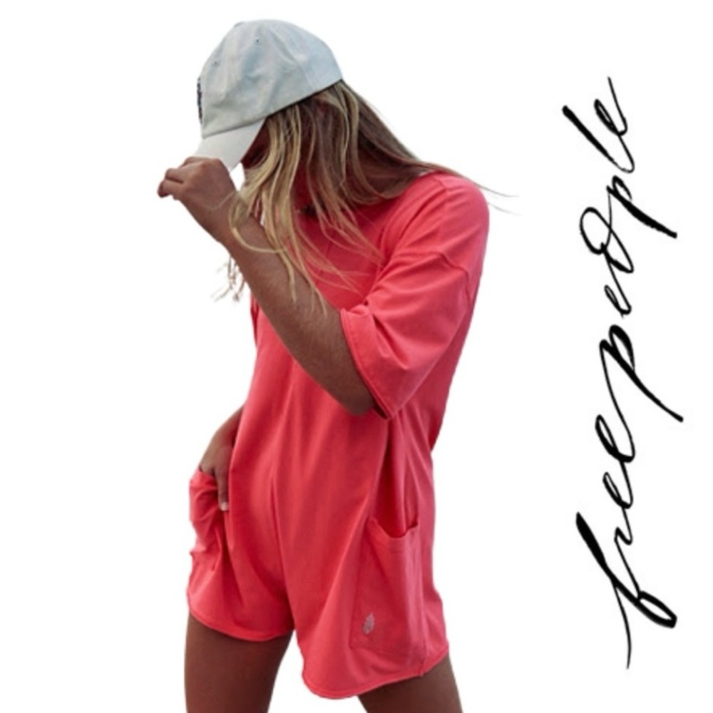 Free People movement fp hotshot romper NEW electric sunset neon pink